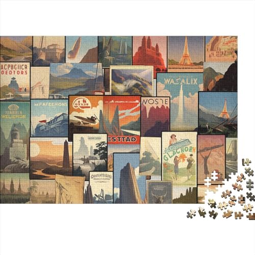Hölzern Puzzle Vintage Reiseplakate 1000 Piece Puzzle for Adults and Children Aged 14 and Over, Puzzle with Berühmte Landschaft 500pcs (52x38cm) von RUNPAW