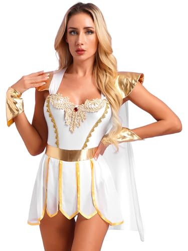 RUNQHUI Damen Antike Griechisch Römische Kostüm Krigerin Toga Umhang Kleid mit Armbändern Gold Halloween Fasching Karneval Cosplay Verkleidung S-XL Weiß M RUNQHUI Damen Antike Griechisch Römische Kostüm Krigerin Toga Umhang Kleid mit Armbändern Gold Halloween Fasching Karneval Cosplay Verkleidung S-XL Weiß M von RUNQHUI
