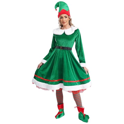 RUNQHUI Damen Kostüm Elf Weihnachten Wichtel Kostüm Weihnachten Outfit Grün S-3XL Grün L RUNQHUI Damen Kostüm Elf Weihnachten Wichtel Kostüm Weihnachten Outfit Grün S-3XL Grün L von RUNQHUI