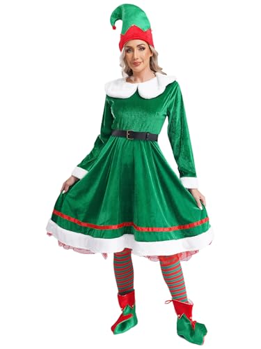 RUNQHUI Damen Weihnachten Elf Kostüm 5tlg Samt Santa Cosplay Set Samt Weihnachtskleid mit Zubehör Weihnachten Outfit Cosplay Elfen Festkleid Grün XXL RUNQHUI Damen Weihnachten Elf Kostüm 5tlg Samt Santa Cosplay Set Samt Weihnachtskleid mit Zubehör Weihnachten Outfit Cosplay Elfen Festkleid Grün XXL von RUNQHUI