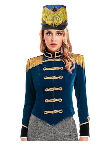 RUNQHUI Damen Zirkus Kostüm Ringmaster Zirkusdirektorin Uniform Zirkus Jacke Mantel + Hut Cosplay Showman Party Outfits Dunkelblau B XXL RUNQHUI Damen Zirkus Kostüm Ringmaster Zirkusdirektorin Uniform Zirkus Jacke Mantel + Hut Cosplay Showman Party Outfits Dunkelblau B XXL von RUNQHUI