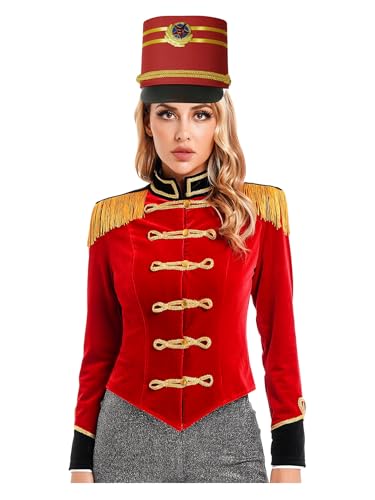 RUNQHUI Damen Zirkus Kostüm Ringmaster Zirkusdirektorin Uniform Zirkus Jacke Mantel + Hut Cosplay Showman Party Outfits Rot A 3XL RUNQHUI Damen Zirkus Kostüm Ringmaster Zirkusdirektorin Uniform Zirkus Jacke Mantel + Hut Cosplay Showman Party Outfits Rot A 3XL von RUNQHUI