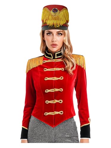RUNQHUI Damen Zirkus Kostüm Ringmaster Zirkusdirektorin Uniform Zirkus Jacke Mantel + Hut Cosplay Showman Party Outfits Rot B L RUNQHUI Damen Zirkus Kostüm Ringmaster Zirkusdirektorin Uniform Zirkus Jacke Mantel + Hut Cosplay Showman Party Outfits Rot B L von RUNQHUI