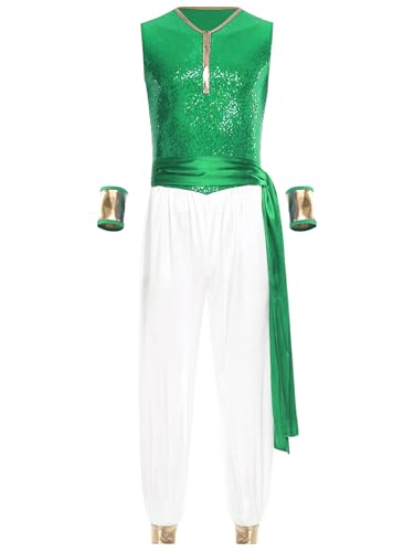 RUNQHUI Erwachsene Herren Arabischer Prinz Kostüm Glitzernde Pailletten Jumpsuit Hosenanzug Hippie Karneval Fasching Kostüm Grün XL RUNQHUI Erwachsene Herren Arabischer Prinz Kostüm Glitzernde Pailletten Jumpsuit Hosenanzug Hippie Karneval Fasching Kostüm Grün XL von RUNQHUI