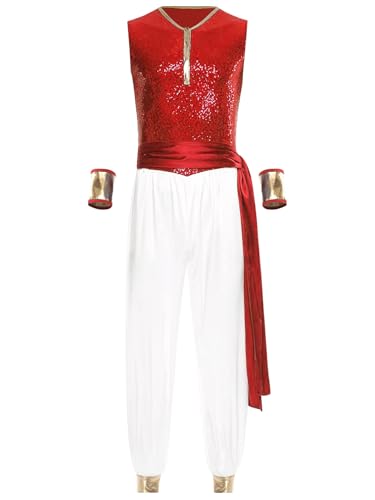 RUNQHUI Erwachsene Herren Arabischer Prinz Kostüm Glitzernde Pailletten Jumpsuit Hosenanzug Hippie Karneval Fasching Kostüm Rot 3XL RUNQHUI Erwachsene Herren Arabischer Prinz Kostüm Glitzernde Pailletten Jumpsuit Hosenanzug Hippie Karneval Fasching Kostüm Rot 3XL von RUNQHUI