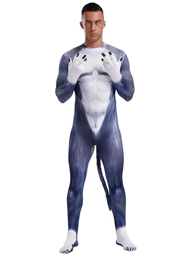 RUNQHUI Herren 3D Tier Muskel Muster Jumpsuit Mit Schwanz Tier Overall Kostüm Full Bodysuit Halloween Fasching Kostüm Typ B XXL RUNQHUI Herren 3D Tier Muskel Muster Jumpsuit Mit Schwanz Tier Overall Kostüm Full Bodysuit Halloween Fasching Kostüm Typ B XXL von RUNQHUI