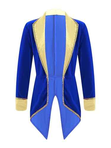 RUNQHUI Kinder Jungen Mädchen Zirkus Ringmaster Jacke Frack Zirkus Uniform Langarm Reverskragen Jacke Halloween Party Festival Karneval Outfit Royal Blau 164 von RUNQHUI