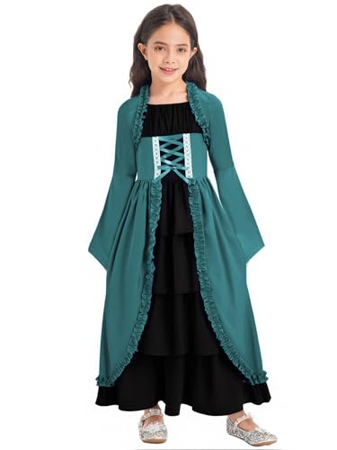 RUNQHUI Kinder Mädchen Mittelalterliches Kleid Renaissance Prinzessin Kleid Vintage Retro Maxikleid Mit Trompetenärmel Halloween Karneval Fasching Grün 158-164 RUNQHUI Kinder Mädchen Mittelalterliches Kleid Renaissance Prinzessin Kleid Vintage Retro Maxikleid Mit Trompetenärmel Halloween Karneval Fasching Grün 158-164 von RUNQHUI