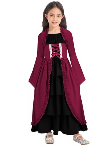 RUNQHUI Kinder Mädchen Mittelalterliches Kleid Renaissance Prinzessin Kleid Vintage Retro Maxikleid Mit Trompetenärmel Halloween Karneval Fasching Mahagoni 134-140 RUNQHUI Kinder Mädchen Mittelalterliches Kleid Renaissance Prinzessin Kleid Vintage Retro Maxikleid Mit Trompetenärmel Halloween Karneval Fasching Mahagoni 134-140 von RUNQHUI