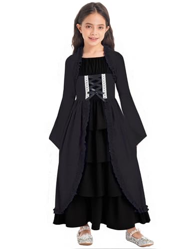 RUNQHUI Kinder Mädchen Mittelalterliches Kleid Renaissance Prinzessin Kleid Vintage Retro Maxikleid Mit Trompetenärmel Halloween Karneval Fasching Schwarz 134-140 RUNQHUI Kinder Mädchen Mittelalterliches Kleid Renaissance Prinzessin Kleid Vintage Retro Maxikleid Mit Trompetenärmel Halloween Karneval Fasching Schwarz 134-140 von RUNQHUI