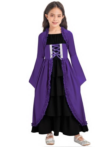 RUNQHUI Kinder Mädchen Mittelalterliches Kleid Renaissance Prinzessin Kleid Vintage Retro Maxikleid Mit Trompetenärmel Halloween Karneval Fasching Violett 110-116 RUNQHUI Kinder Mädchen Mittelalterliches Kleid Renaissance Prinzessin Kleid Vintage Retro Maxikleid Mit Trompetenärmel Halloween Karneval Fasching Violett 110-116 von RUNQHUI
