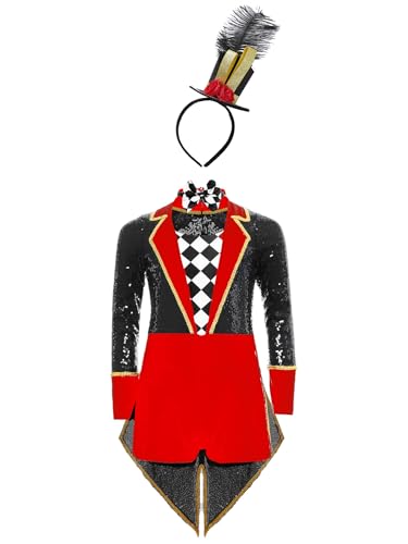 RUNQHUI Kinder Mädchen Zirkusdirektorin Kostüm Pailletten Langarm Trikotanzug Krawatte Hut Set Halloween Performance Faschingkostüm Schwarz 110-116 RUNQHUI Kinder Mädchen Zirkusdirektorin Kostüm Pailletten Langarm Trikotanzug Krawatte Hut Set Halloween Performance Faschingkostüm Schwarz 110-116 von RUNQHUI
