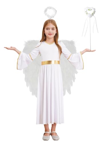 RUNQHUI Mädchen Engel Teufel Kostüm Griechische Göttin Kostüm mit Engelsflügeln Stirnband Kinder Mottoparty Halloweenkostüm Weihnachten Outfits Weiß 158-164 RUNQHUI Mädchen Engel Teufel Kostüm Griechische Göttin Kostüm mit Engelsflügeln Stirnband Kinder Mottoparty Halloweenkostüm Weihnachten Outfits Weiß 158-164 von RUNQHUI