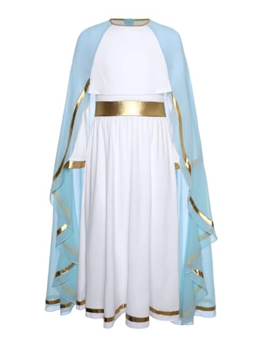 RUNQHUI Mädchen Griechische Göttin Kostüm Farbblock Maxikleid mit Trompetenärmel Römische Olympia Toga Halloween Karneval Cosplay Blau 158-164 RUNQHUI Mädchen Griechische Göttin Kostüm Farbblock Maxikleid mit Trompetenärmel Römische Olympia Toga Halloween Karneval Cosplay Blau 158-164 von RUNQHUI