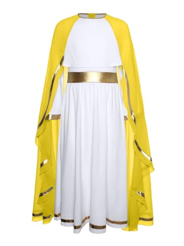 RUNQHUI Mädchen Griechische Göttin Kostüm Farbblock Maxikleid mit Trompetenärmel Römische Olympia Toga Halloween Karneval Cosplay Gelb 122-128 RUNQHUI Mädchen Griechische Göttin Kostüm Farbblock Maxikleid mit Trompetenärmel Römische Olympia Toga Halloween Karneval Cosplay Gelb 122-128 von RUNQHUI