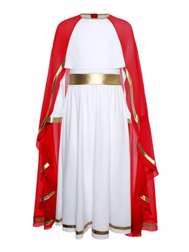 RUNQHUI Mädchen Griechische Göttin Kostüm Farbblock Maxikleid mit Trompetenärmel Römische Olympia Toga Halloween Karneval Cosplay Rot 134-140 RUNQHUI Mädchen Griechische Göttin Kostüm Farbblock Maxikleid mit Trompetenärmel Römische Olympia Toga Halloween Karneval Cosplay Rot 134-140 von RUNQHUI