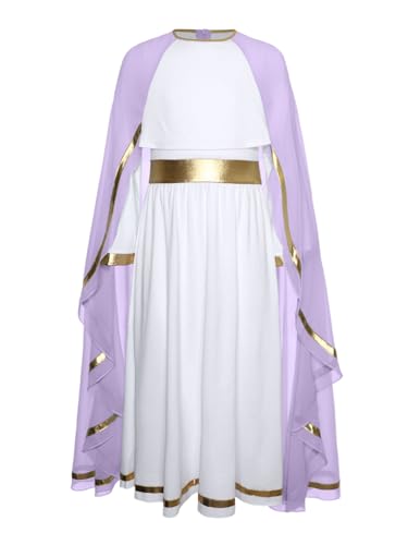 RUNQHUI Mädchen Griechische Göttin Kostüm Farbblock Maxikleid mit Trompetenärmel Römische Olympia Toga Halloween Karneval Cosplay Violett 134-140 RUNQHUI Mädchen Griechische Göttin Kostüm Farbblock Maxikleid mit Trompetenärmel Römische Olympia Toga Halloween Karneval Cosplay Violett 134-140 von RUNQHUI