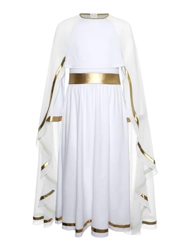 RUNQHUI Mädchen Griechische Göttin Kostüm Farbblock Maxikleid mit Trompetenärmel Römische Olympia Toga Halloween Karneval Cosplay Weiß 146-152 RUNQHUI Mädchen Griechische Göttin Kostüm Farbblock Maxikleid mit Trompetenärmel Römische Olympia Toga Halloween Karneval Cosplay Weiß 146-152 von RUNQHUI