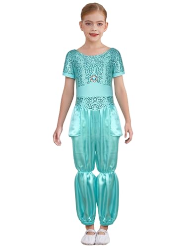 RUNQHUI Mädchen Kurzarm Arabische Prinzessin Kostüm Glänzend Overall Jumpsuit Orientalische Indische Verkleidung Halloween Fasching Party Outfits Hellgrün 170 RUNQHUI Mädchen Kurzarm Arabische Prinzessin Kostüm Glänzend Overall Jumpsuit Orientalische Indische Verkleidung Halloween Fasching Party Outfits Hellgrün 170 von RUNQHUI