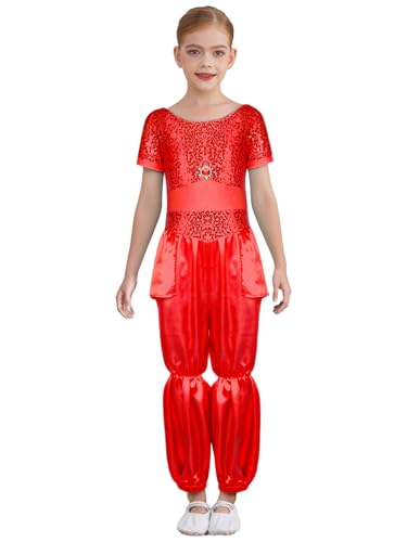 RUNQHUI Mädchen Kurzarm Arabische Prinzessin Kostüm Glänzend Overall Jumpsuit Orientalische Indische Verkleidung Halloween Fasching Party Outfits Rot 146-152 RUNQHUI Mädchen Kurzarm Arabische Prinzessin Kostüm Glänzend Overall Jumpsuit Orientalische Indische Verkleidung Halloween Fasching Party Outfits Rot 146-152 von RUNQHUI
