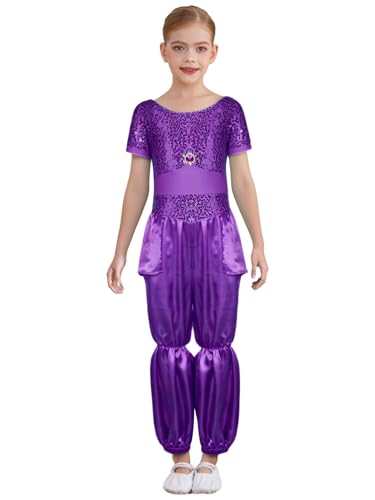 RUNQHUI Mädchen Kurzarm Arabische Prinzessin Kostüm Glänzend Overall Jumpsuit Orientalische Indische Verkleidung Halloween Fasching Party Outfits Violett 146-152 RUNQHUI Mädchen Kurzarm Arabische Prinzessin Kostüm Glänzend Overall Jumpsuit Orientalische Indische Verkleidung Halloween Fasching Party Outfits Violett 146-152 von RUNQHUI