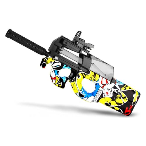 Gel Blaster Gun, Elektrische Gel Shooter Gun mit Schutzbrille, Wiederaufladbare P90 Spielzeug Pistole, Schießen im Freien Teamspiele für 12+ Teenager Erwachsene (Gelb Grafitti) von RUNQI