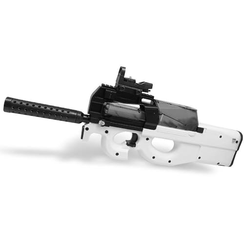 Gel Blaster Gun, Elektrische Gel Shooter Gun mit Schutzbrille, Wiederaufladbare P90 Spielzeug Pistole, Schießen im Freien Teamspiele für 12+ Teenager Erwachsene (Weiß) von RUNQI