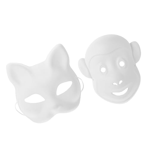 RUNROTOO 2st Weiße Handbemalte Maske Diy-tiermasken Leere Karnevalsmaske Tierische Diy-masken Cosplay-tiermasken Maskerade Katzenmasken Katze Gesichtsmaske Tierkopfmaske Papier Zubehör Affe von RUNROTOO
