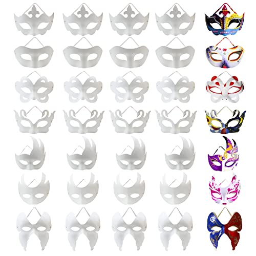 RUSVNO 35 Stück Pappmaché-Kunst-Masken zum Selbermachen, blanko, bemalbare Papiermaske, unlackiert, weiße Maskerade-Maske für Damen, Herren, Karneval, Cosplay, Party, Halloween, Weihnachten RUSVNO 35 Stück Pappmaché-Kunst-Masken zum Selbermachen, blanko, bemalbare Papiermaske, unlackiert, weiße Maskerade-Maske für Damen, Herren, Karneval, Cosplay, Party, Halloween, Weihnachten von RUSVNO