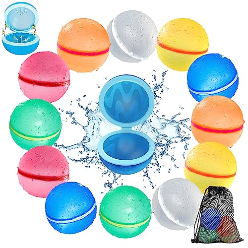12 Stück Wasserbomben Selbstschließend Set Wiederverwendbar, 1 Sekunde Schnellbefüllung Wasserbombe Water Balloons, Magic Balloons Selbstschließende Wasserballons ohne Knoten für Sommer Party von RUYI