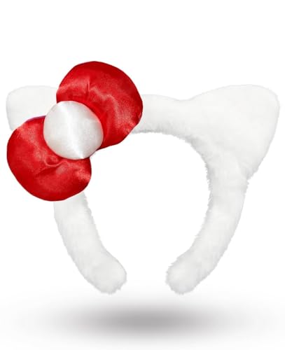 RVHAOODI Kitty -Stirnband mit rosa Bow süße weiße Katzenohren Haarbandkreicheln für Mädchen Frauen (B) von RVHAOODI