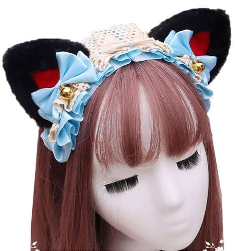 RVHAOODI Tier Anime Kunstfell Fuchs Wolf Bär Katze Hunde Ohren Stirnband mit Glocken Lolita Haarband Kopfbedeckung Kopfbedeckung Haarklammern von RVHAOODI