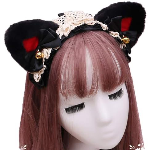 RVHAOODI Tier Anime Kunstfell Fuchs Wolf Bär Katze Hunde Ohren Stirnband mit Glocken Lolita Haarband Kopfbedeckung Kopfbedeckung Haarklammern von RVHAOODI