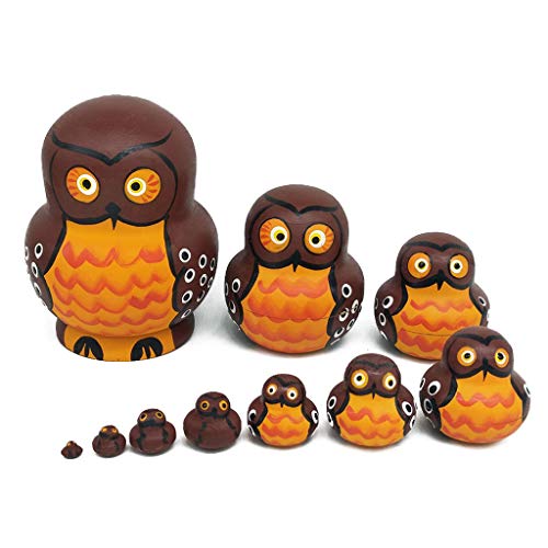 10 Stück große braune russische Eule mit Cartoon-Beerenform für Kinder Matrioshka von RWAJZAX