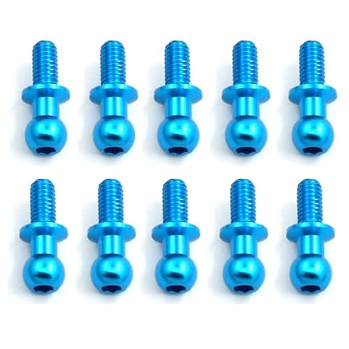 10 Stück Metall M3 Sechskant-Kugelkopfschrauben for Tamiya TT01 TT02 Sakura D5 1/10 RC Drift Auto Ersatzteile Universalzubehör(Blauw) von RWEQUTES