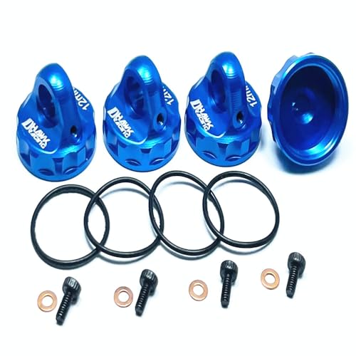 RWEQUTES Stoßdämpferkappen aus Legierung (4) Schwarz 12 MM for Te-am Associated RC10 DR10 B6 B64 B74D B5 B5M(Blauw) von RWEQUTES