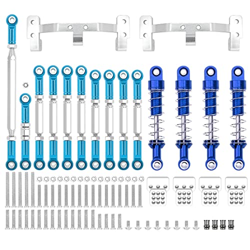 RWEQUTES for WPL C14 C24 C24-1 MN D90 MN99S Metall Chassis Zugstange Link Stange Halterung Stoßdämpfer Set RC Auto Upgrade Teile Zubehör(MN Blue) von RWEQUTES