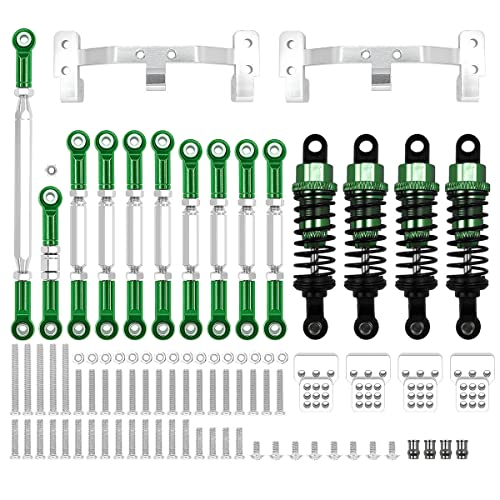 RWEQUTES for WPL C14 C24 C24-1 MN D90 MN99S Metall Chassis Zugstange Link Stange Halterung Stoßdämpfer Set RC Auto Upgrade Teile Zubehör(MN Green) von RWEQUTES
