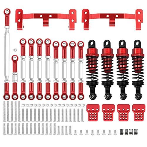 RWEQUTES for WPL C14 C24 C24-1 MN D90 MN99S Metall Chassis Zugstange Link Stange Halterung Stoßdämpfer Set RC Auto Upgrade Teile Zubehör(MN Red) von RWEQUTES