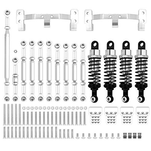 RWEQUTES for WPL C14 C24 C24-1 MN D90 MN99S Metall Chassis Zugstange Link Stange Halterung Stoßdämpfer Set RC Auto Upgrade Teile Zubehör(MN Silver) von RWEQUTES
