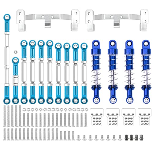 RWEQUTES for WPL C14 C24 C24-1 MN D90 MN99S Metall Chassis Zugstange Link Stange Halterung Stoßdämpfer Set RC Auto Upgrade Teile Zubehör(WPL Blue) von RWEQUTES