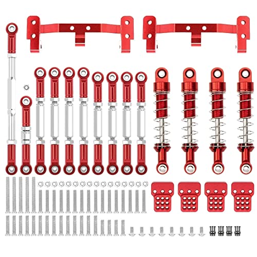 RWEQUTES for WPL C14 C24 C24-1 MN D90 MN99S Metall Chassis Zugstange Link Stange Halterung Stoßdämpfer Set RC Auto Upgrade Teile Zubehör(WPL Red) von RWEQUTES