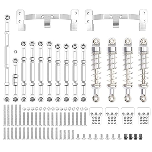 RWEQUTES for WPL C14 C24 C24-1 MN D90 MN99S Metall Chassis Zugstange Link Stange Halterung Stoßdämpfer Set RC Auto Upgrade Teile Zubehör(WPL Silver) von RWEQUTES