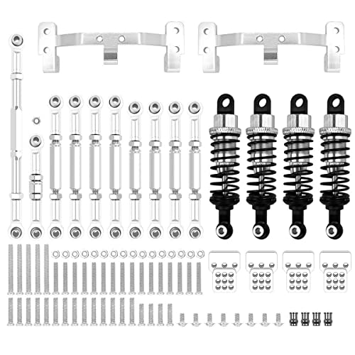 RWEQUTES for WPL C14 C24 C24-1 MN D90 MN99S Metall Chassis Zugstange Link Stange Halterung Stoßdämpfer Set RC Auto Upgrade Teile Zubehör(WPL Silver) von RWEQUTES
