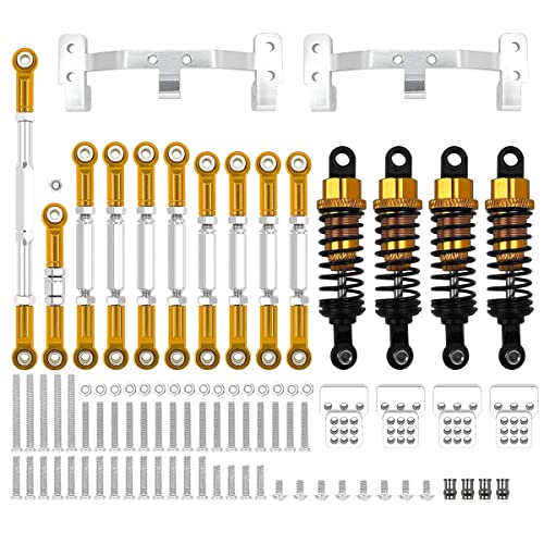 RWEQUTES for WPL C14 C24 C24-1 MN D90 MN99S Metall Chassis Zugstange Link Stange Halterung Stoßdämpfer Set RC Auto Upgrade Teile Zubehör(WPL Yellow) von RWEQUTES