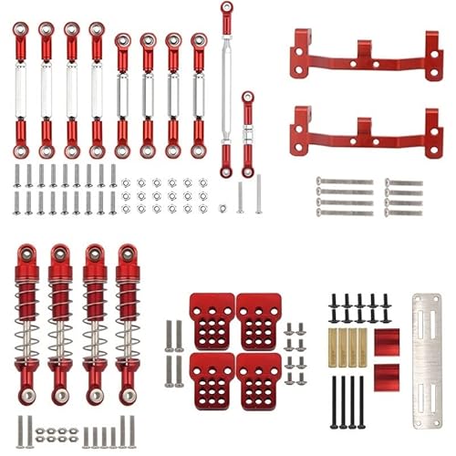 RWEQUTES for WPL C14 C24 MN D90 MN99S Metall Zugstange Link Stange Stoßdämpfer Servo Halterung Sitz Set RC Auto Upgrade Teile Zubehör(MN Red) von RWEQUTES