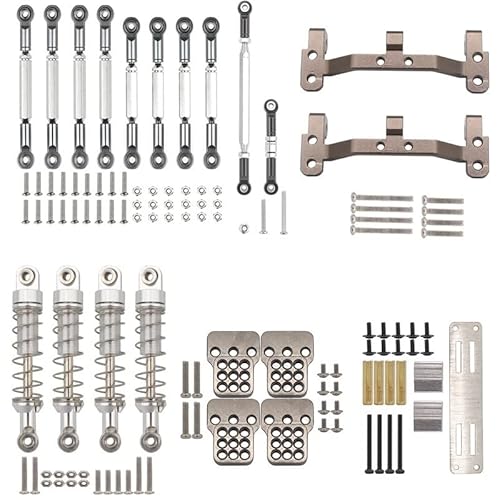 RWEQUTES for WPL C14 C24 MN D90 MN99S Metall Zugstange Link Stange Stoßdämpfer Servo Halterung Sitz Set RC Auto Upgrade Teile Zubehör(MN Silver) von RWEQUTES