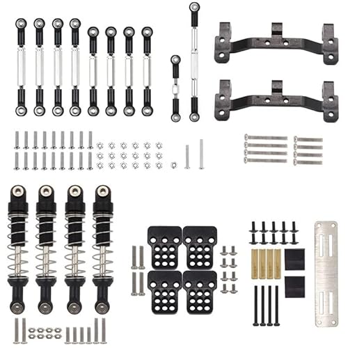 RWEQUTES for WPL C14 C24 MN D90 MN99S Metall Zugstange Link Stange Stoßdämpfer Servo Halterung Sitz Set RC Auto Upgrade Teile Zubehör(WPL Black) von RWEQUTES