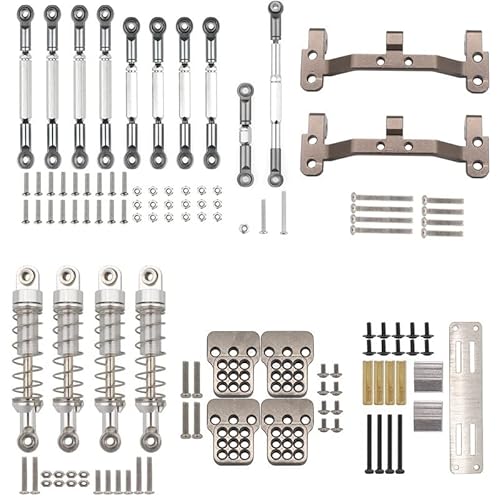RWEQUTES for WPL C14 C24 MN D90 MN99S Metall Zugstange Link Stange Stoßdämpfer Servo Halterung Sitz Set RC Auto Upgrade Teile Zubehör(WPL Silver) von RWEQUTES