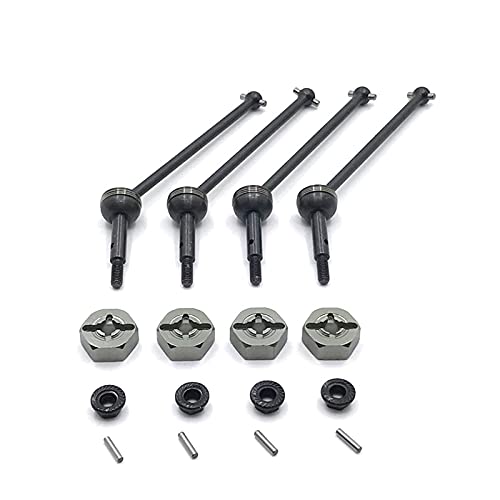RWEQUTES for Wltoys 144001 144002 144010 124007 124016 124017 124019 124018 Metall Antriebswelle Und 12mm Rad Hex Adapter RC Auto Upgrade Teile(Grey Black) von RWEQUTES